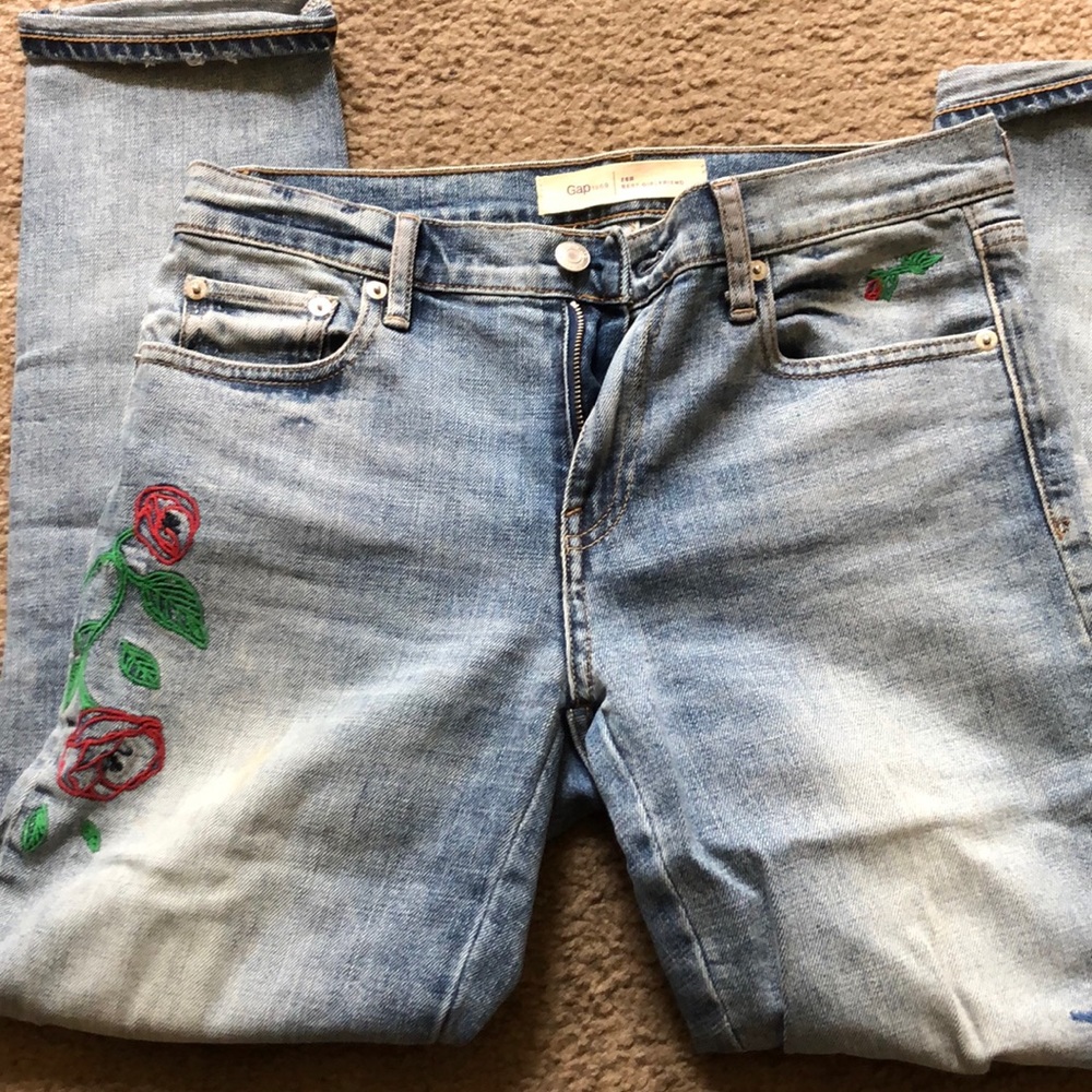 Embroidered Gap boyfriend jeans